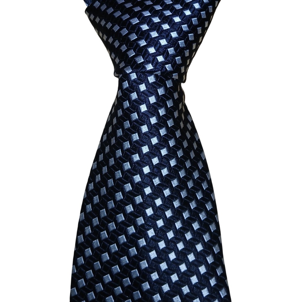 Alcione Mens Silk Tie Black Silver Geometric Diamond Pattern Made in Italy